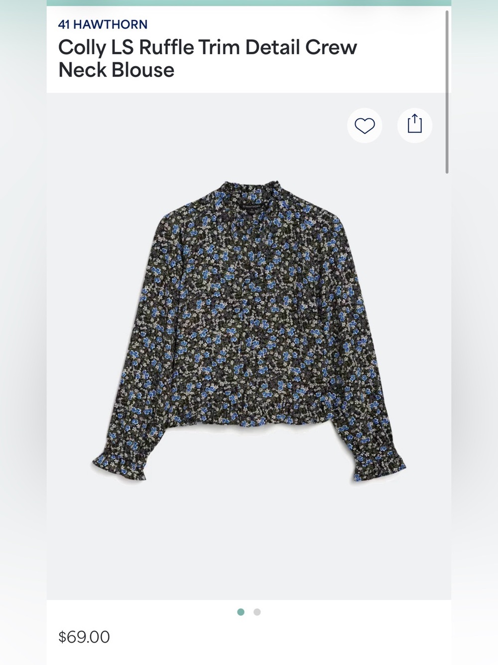 41 Hawthorn Black Floral Ruffle Trim Crew Neck Blouse